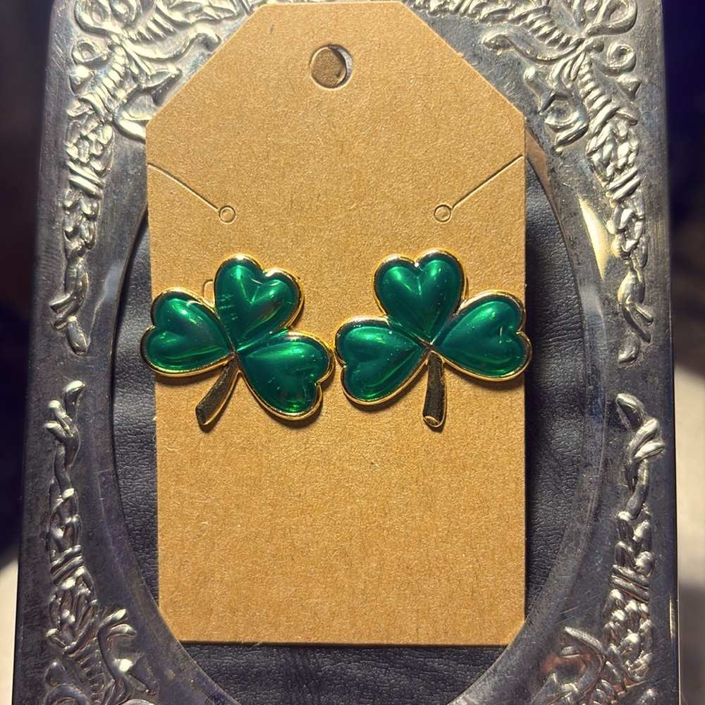 Gold plated shamrock pierced earrings